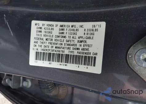 2015 Honda Accord Lx from USA, damaged, VIN 1HGCR2F3XFA268798